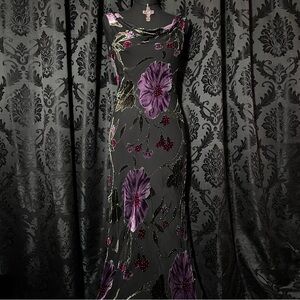 Cache Black and Purple Floral Maxi Dress